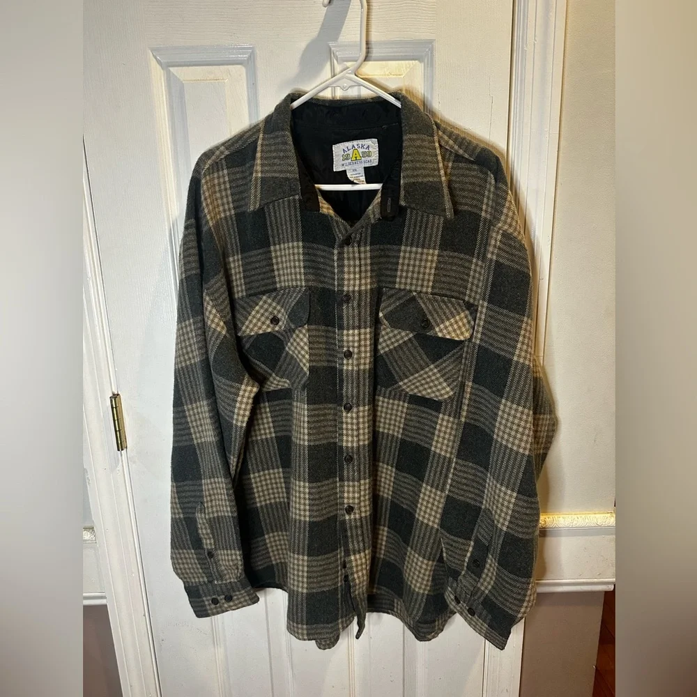 Alaska 1959 Men’s Button Up‎ Plaid Shacket Tan Gray XXL